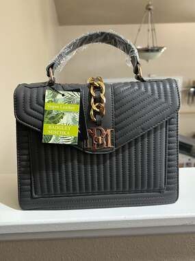 Badgley Mischka Gray Quilted Vegan Leather Top Handle or crossbody Satchel Bag